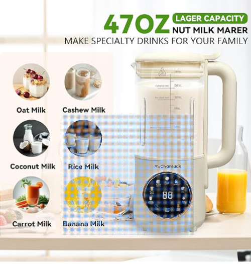 Yuchanluck Nut Milk Machine 47oz with Delay Start/24 Hours Timer/Keep Warm/Self