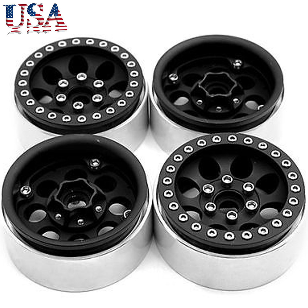 4x Alloy Crawler 1.9" Beadlock Wheels Rims Set for 1/10 RC SCX10  Black US