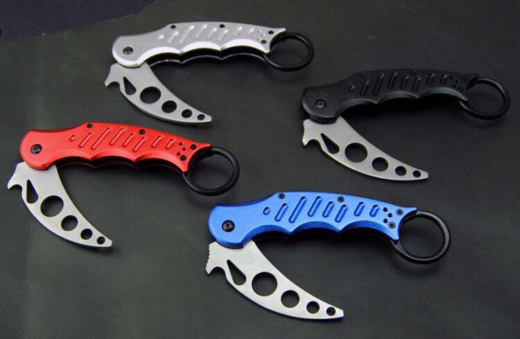 Aluminum Handle Trainer Training Knife Folding Saber New Karambit  Metal Blade-