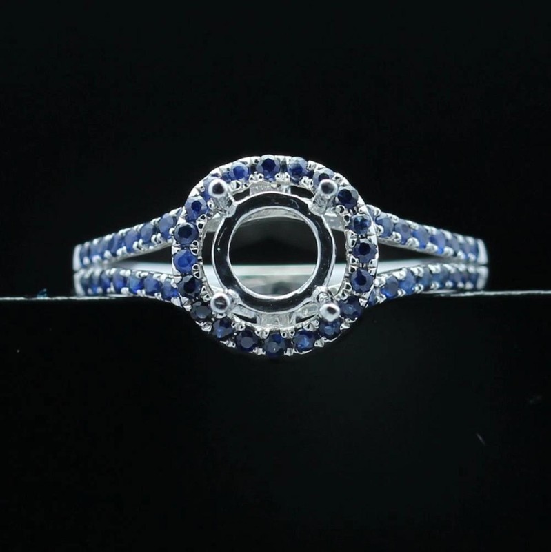 Round 7mm Semi Mount Ring 925 Sterling Silver Sapphire Halo Bridal Women Ring