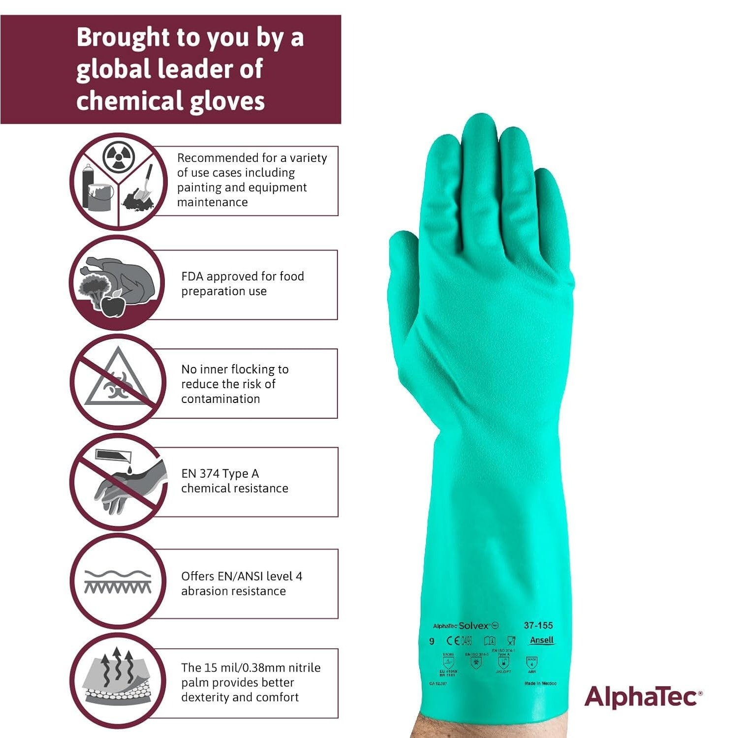 Nitrile Work Gloves, Size Large - Chemical Resistant FDA Approved