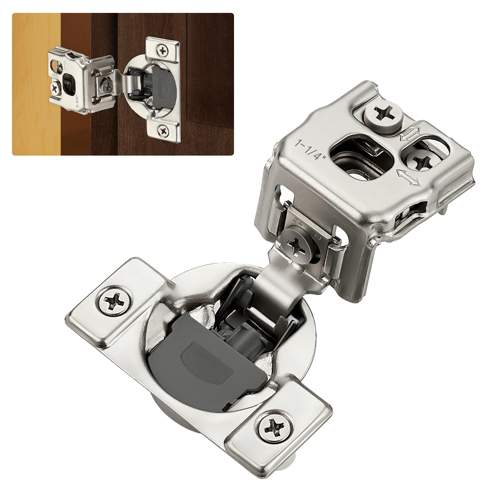 2 Pack (1 Pairs) 1-1/4" Overlay Soft Close Cabinet Hinges, Satin Nickel Stain...
