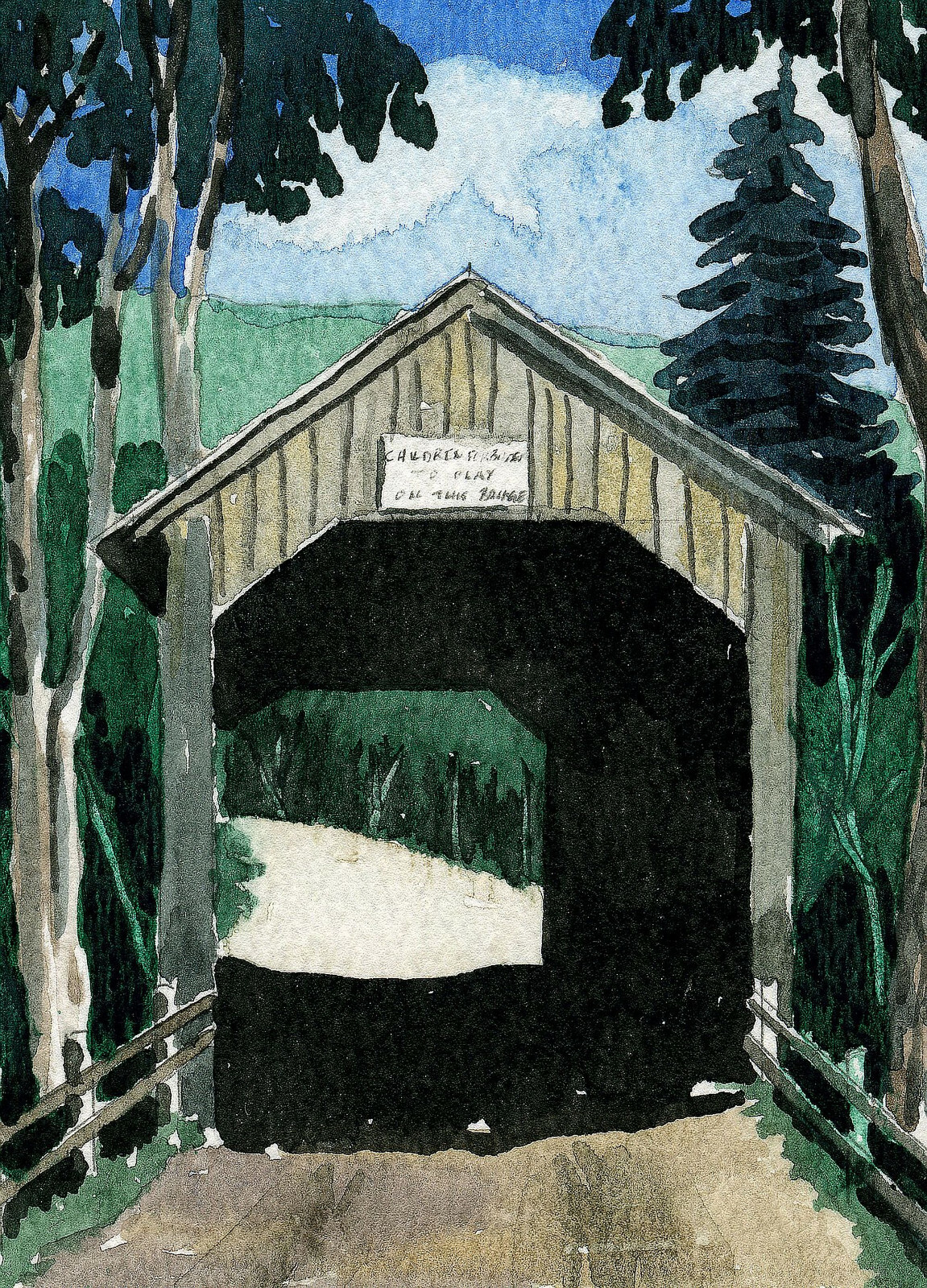 Kingsley Covered Bridge, Mill River, Clarendon Vermont. Watercolor art notecards