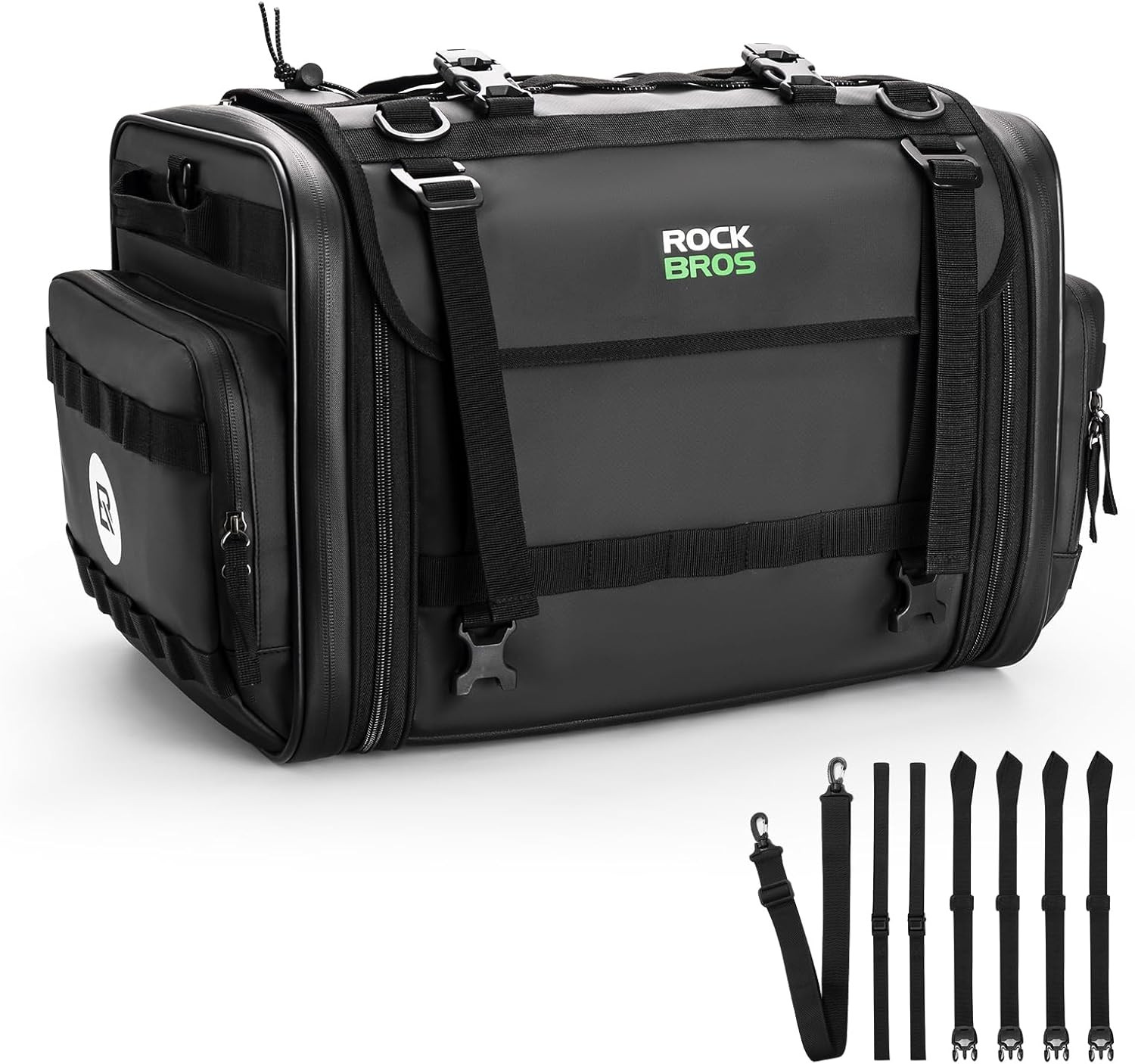 Expandable 50L Motorcycle Tail Bag with Waterproof Cover - Black Saddle Bag