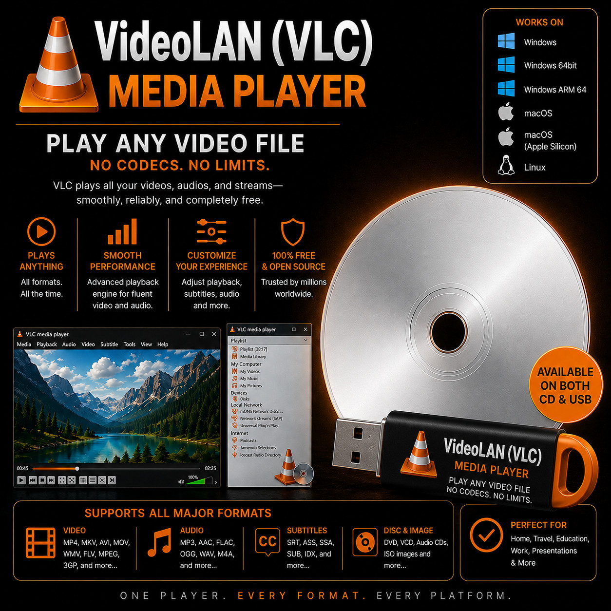 VideoLAN VLC Media Player | ALL Platforms | Play ALL Media | CD & USB | LATEST