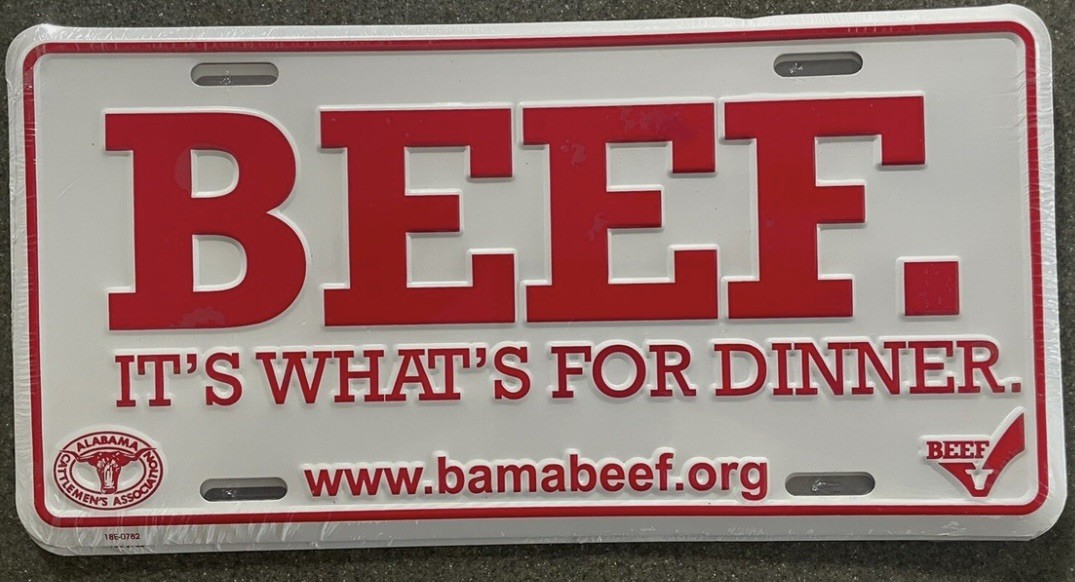 BEEF It's What's For Dinner METAL License Plate - Red Raised Letters EAT BEEF