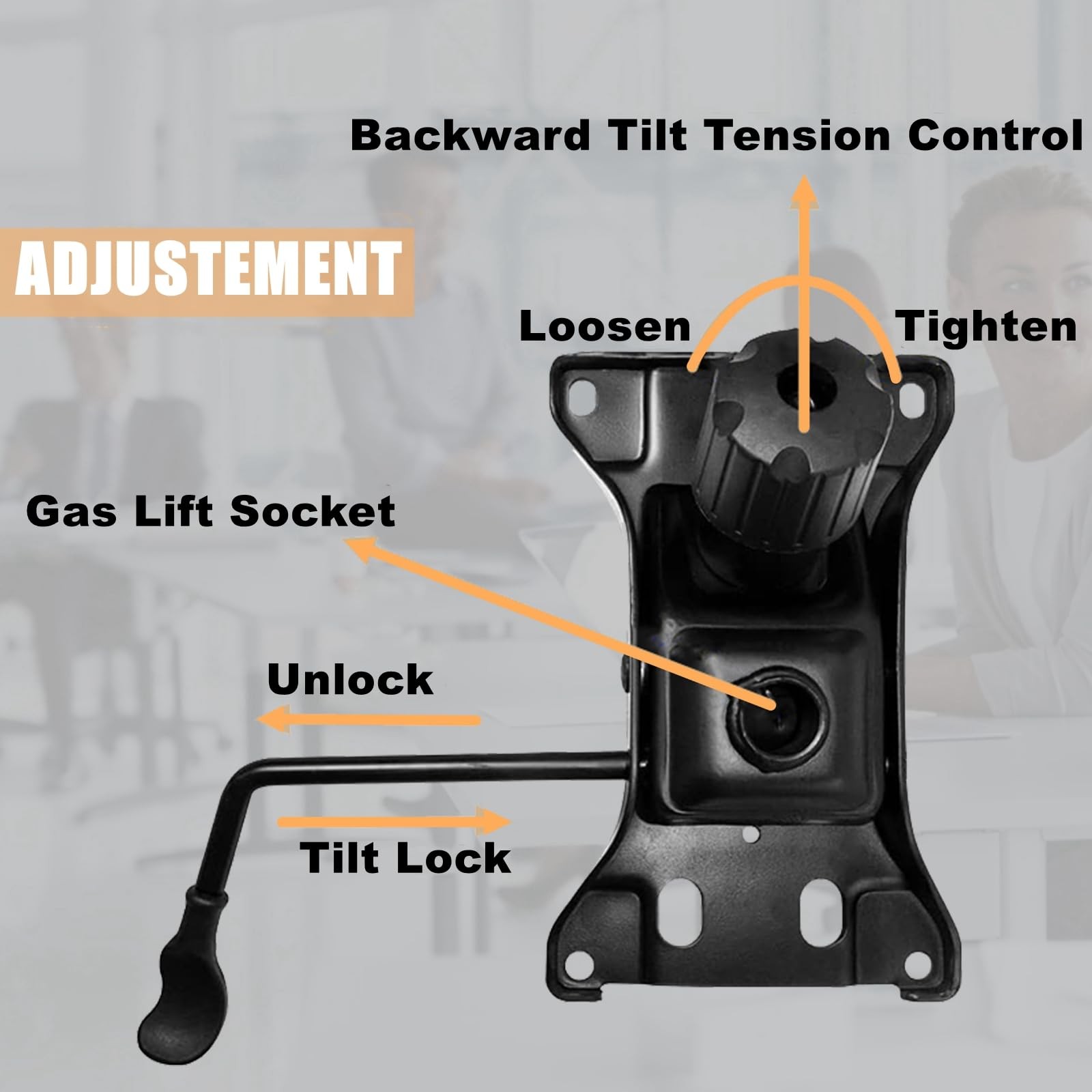 500LBS Office Chair Tilt Control Mechanism Swivel Base 6x10.2 Inch Holes Black