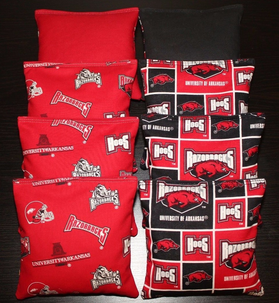 ARKANSAS RAZORBACKS 8 Cornhole Bean Bags BAGGO TOSS Top Quality Handmade! NEW!