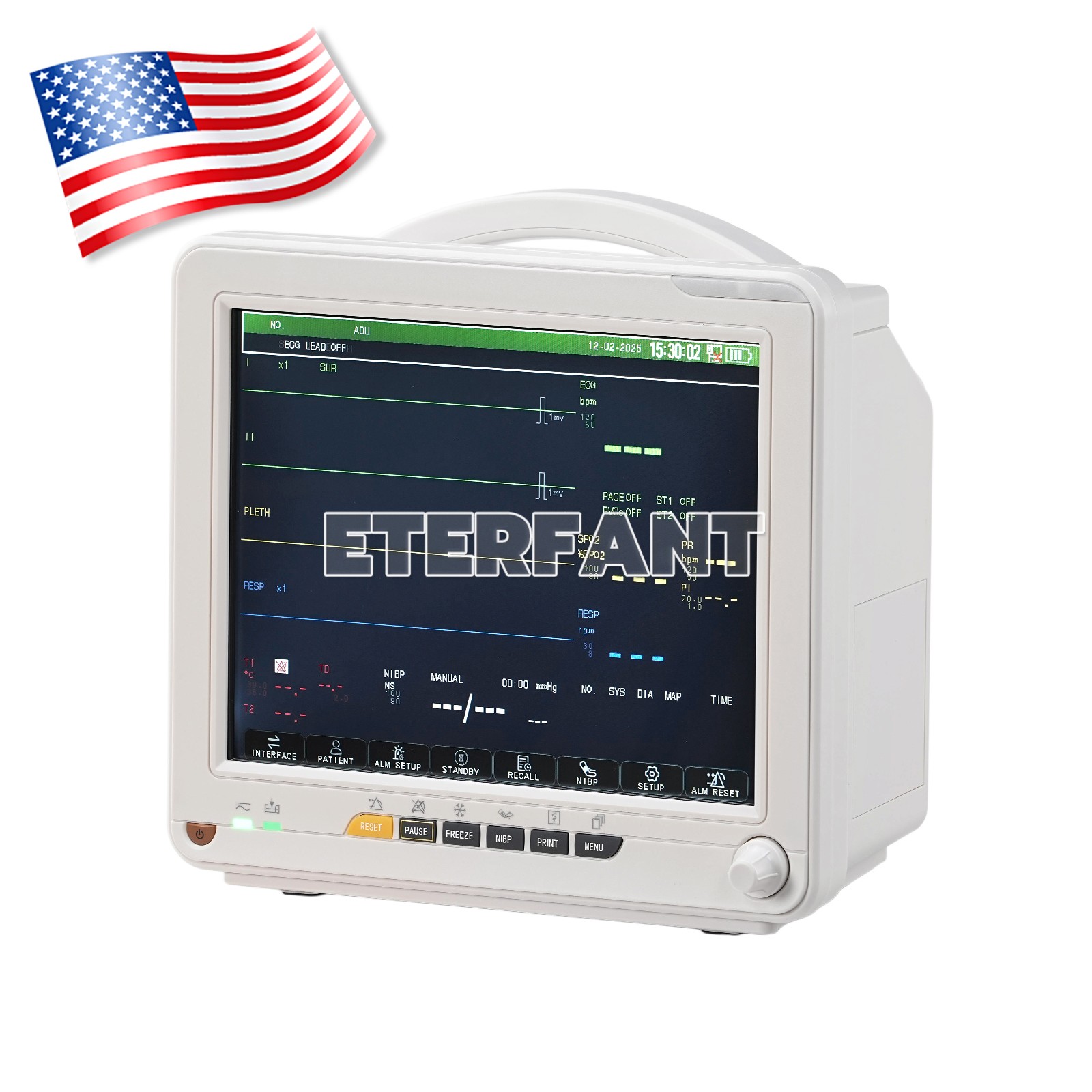 12" Patient Monitor ICU CCU Vital Sign For Hospital ECG/NIBP/RESP/TEMP/SPO2/PR