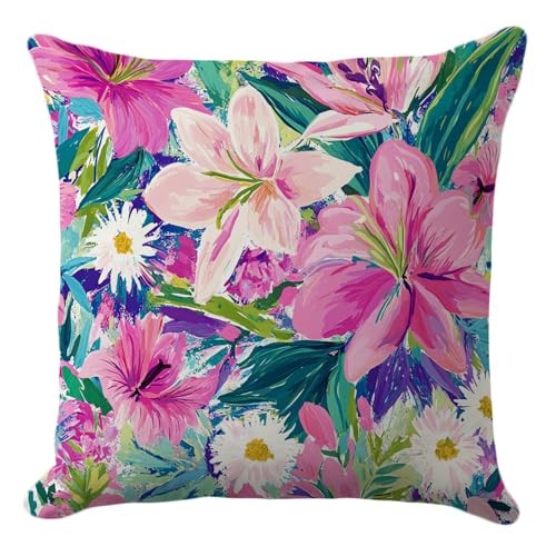 Floral Pillow Cover 18×18 – Watercolor Pink 18" x 18" (Pack of 1) Green‑pink