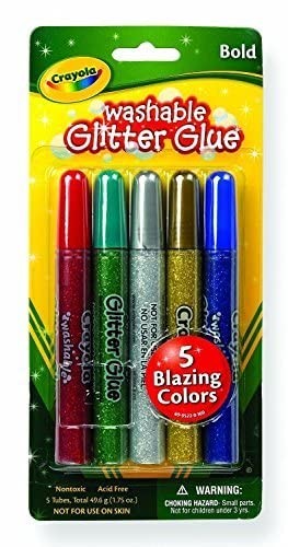 2 PACK Crayola Washable Glitter Glue, Bold Blazes, 5 Count 1.75 oz