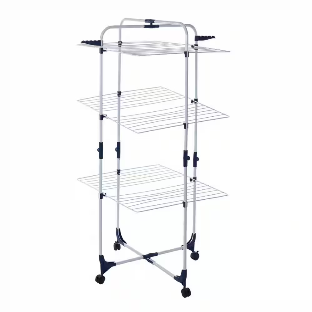 White 53.15In.Hx27.5In.Wx 27.5In.D 3-Tiered Steel and Plastic Freestanding Dryin