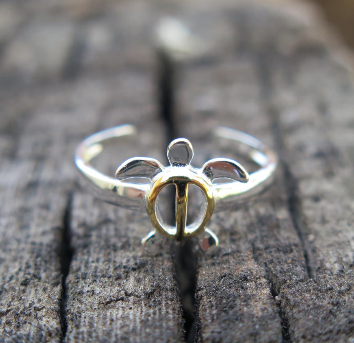 Hawaiian Sterling Silver Yellow Gold Plated Honu Sea Turtle Toe Ring TR1315