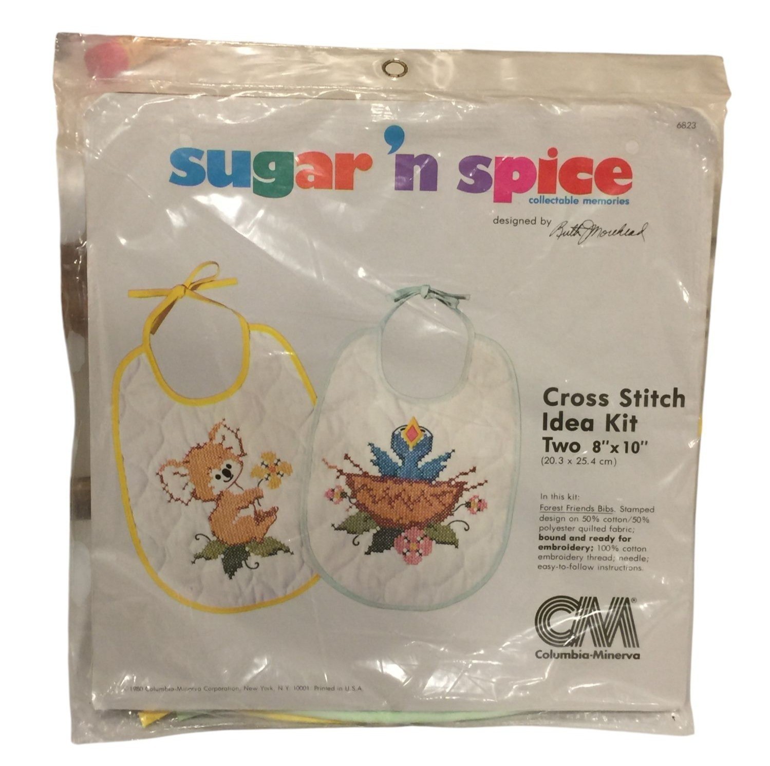 Sugar n' Spice FOREST FRIENDS Bibs Cross Stitch 1980 Set of 2 #6823