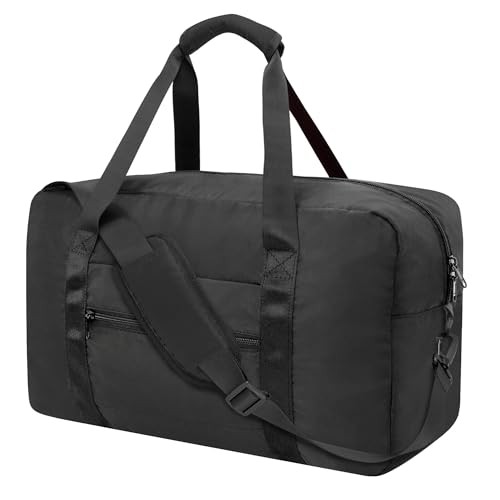 Foldable Travel Duffle Bag, Airlines Approved 40L Black (with Shoulder Strap)