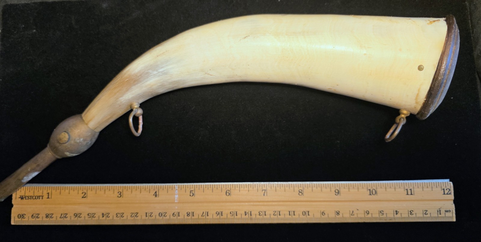 Antique Black Powder Cow Horn, Horn/Metal, Ivory/Brown, For Rifle & Pistol