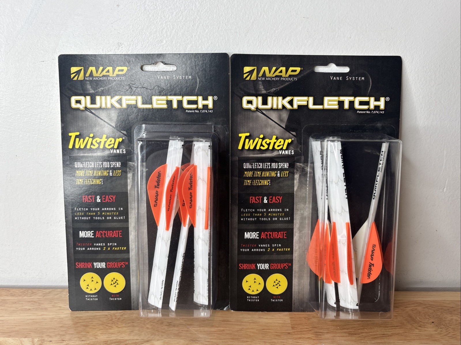 Lot Of 2 New NAP ARCHERY QUICKFLETCH TWISTER 2 Inch White/Orange 3 Pack