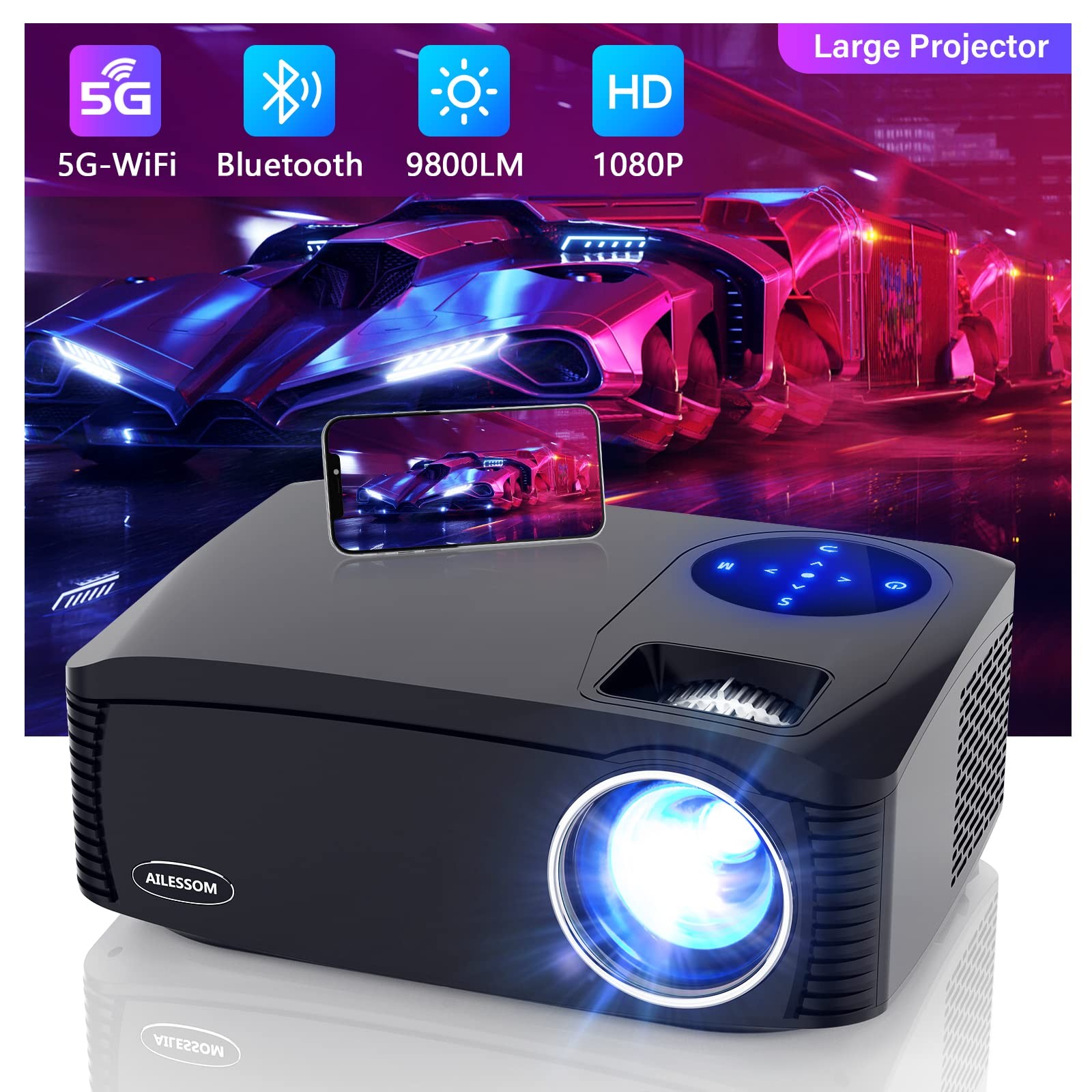 Native 1080P 5G WiFi Bluetooth Projector, 20000LM 450" Display Support 4K Mov...