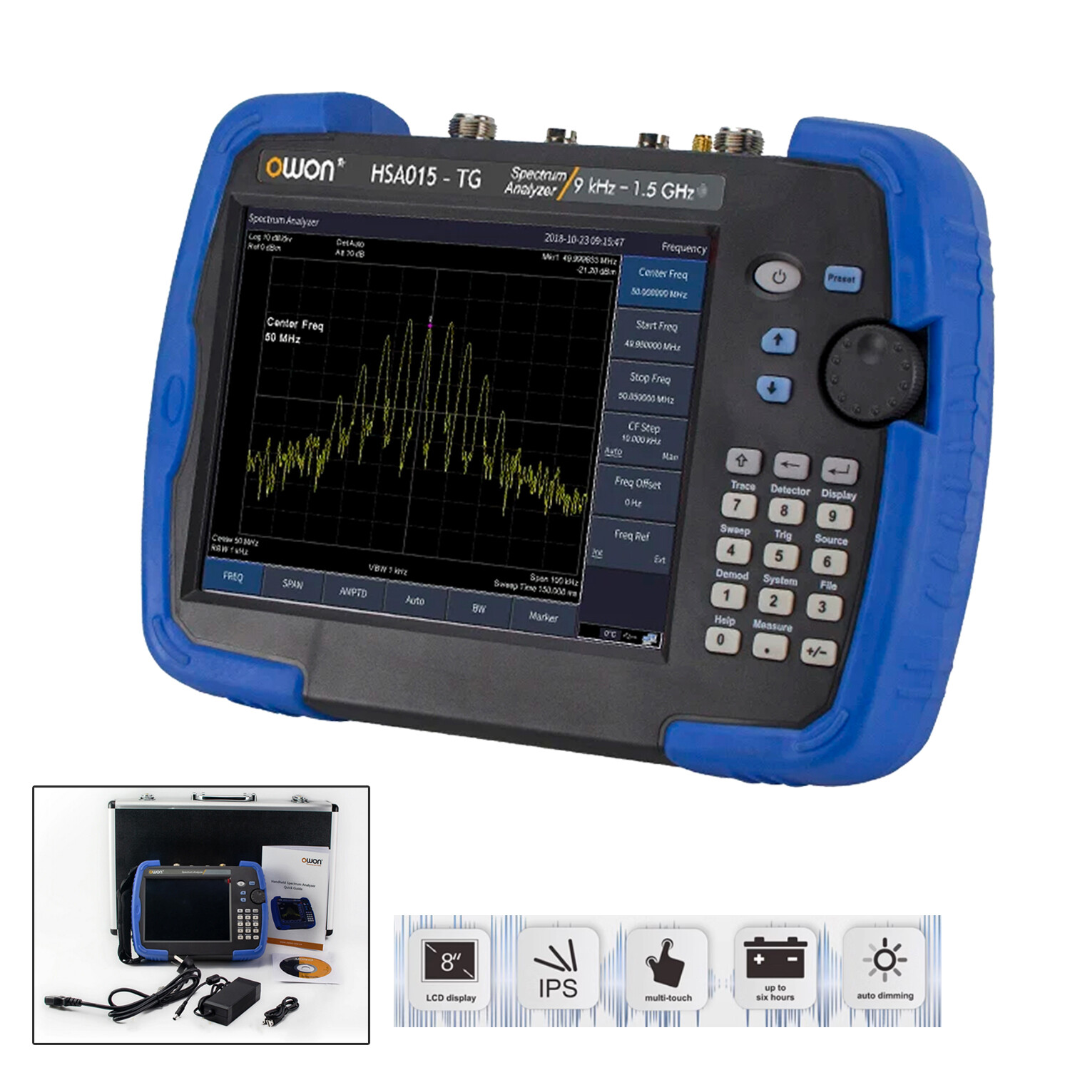 Portable 8" LCD Touch Screen Spectrum Analyzer Tool 9kHz-1.5GHz HSA015-TG