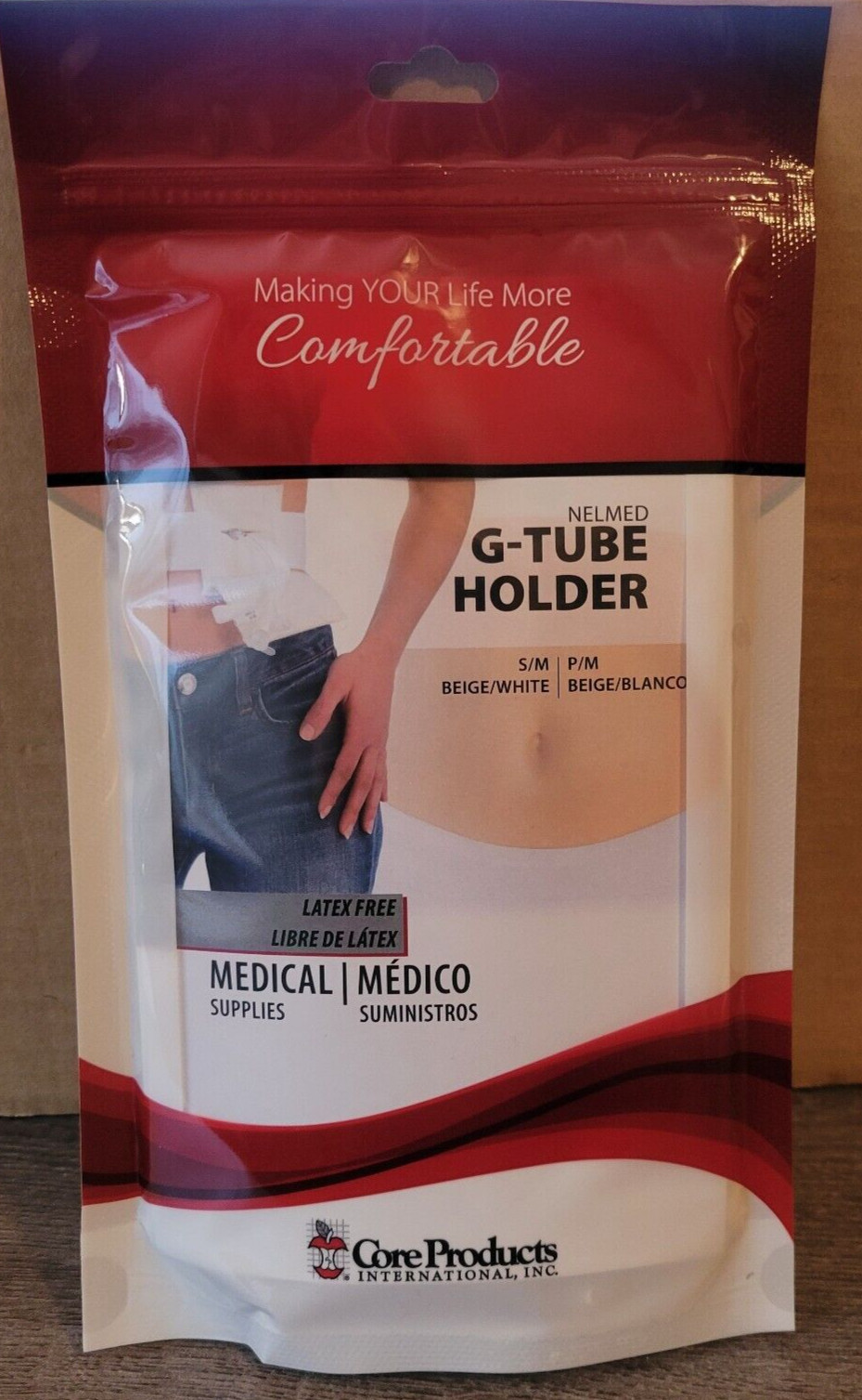 BRAND NEW Core Products NelMed G-Tube Holder  Small/Medium Beige/White NEL-1920
