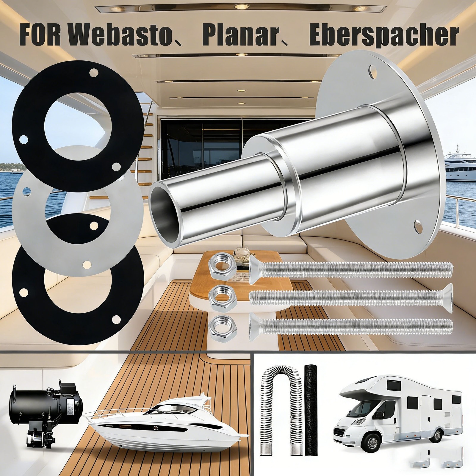24mm Tube 316Stainless Steel Thru Hull Exhaust Skin Fitting Diesel Heater Marine