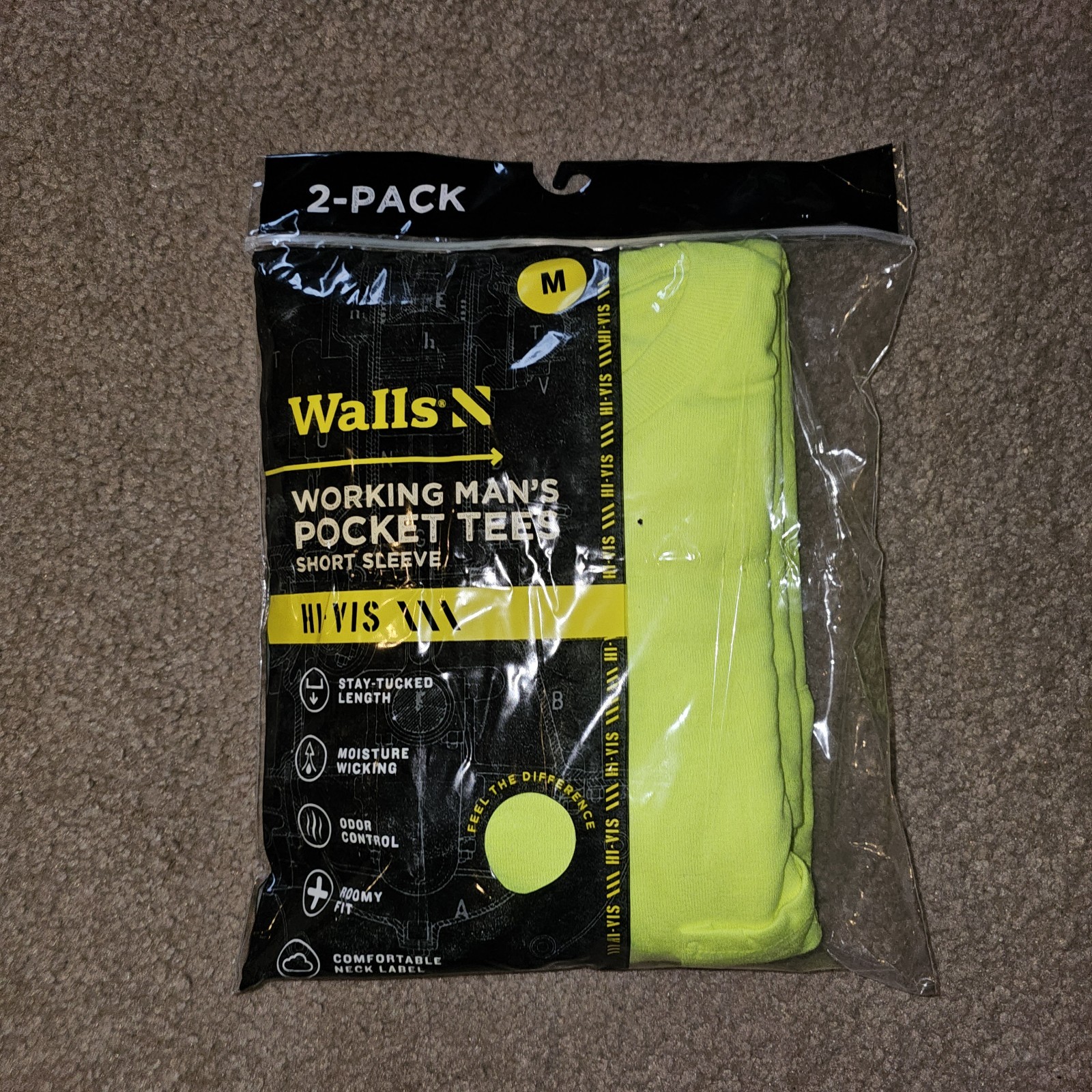 Walls Hi-Vis Yellow Work Pocket Tee Shirt 2-Pack Medium Short Sleeve Hi Visible