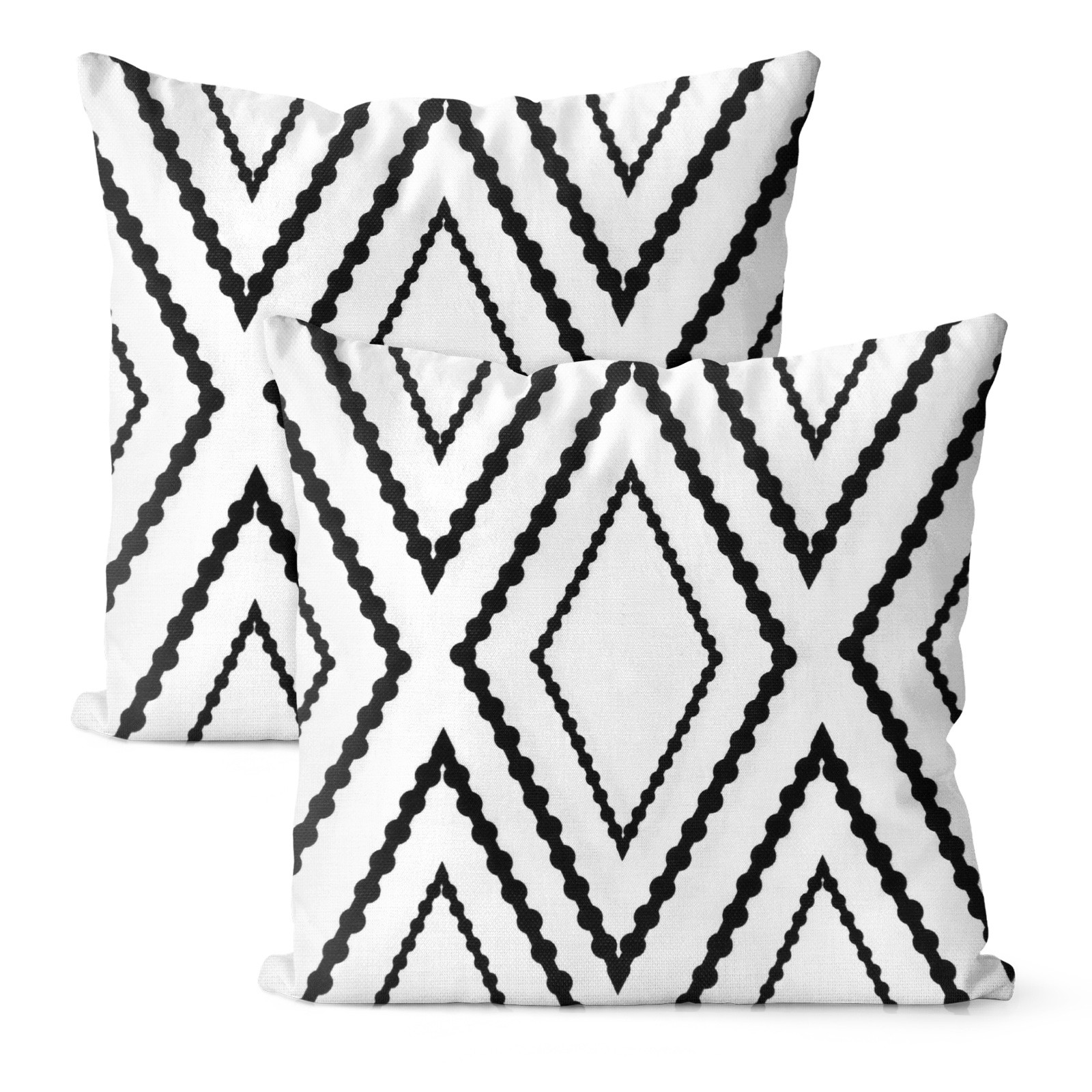 2-Pack Throw Pillow Cover, 17x17 Inch Linen Cover [White with Black Stripe]