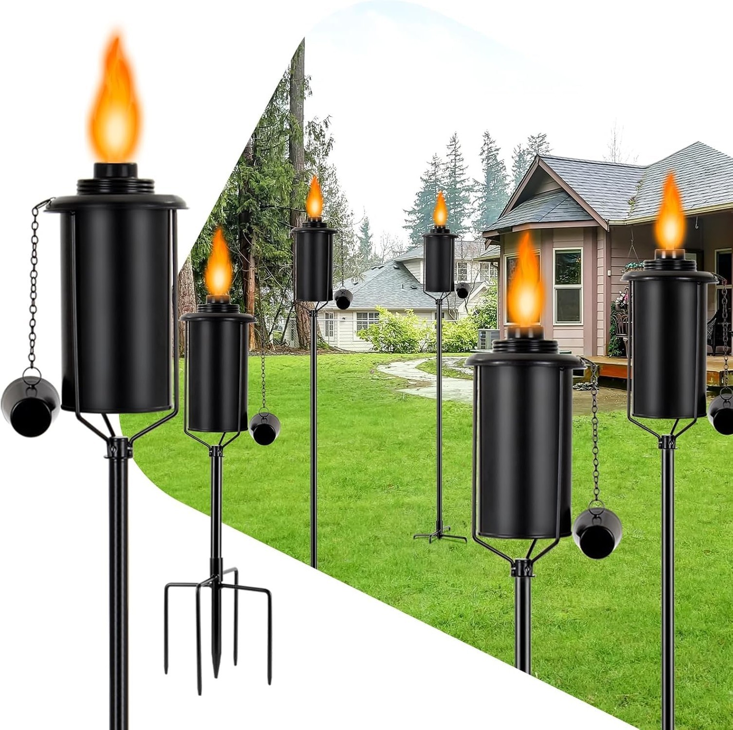 Garden Torches for Outside 6 Pack，Upgraded 62 Inch Metal Citronella Torch