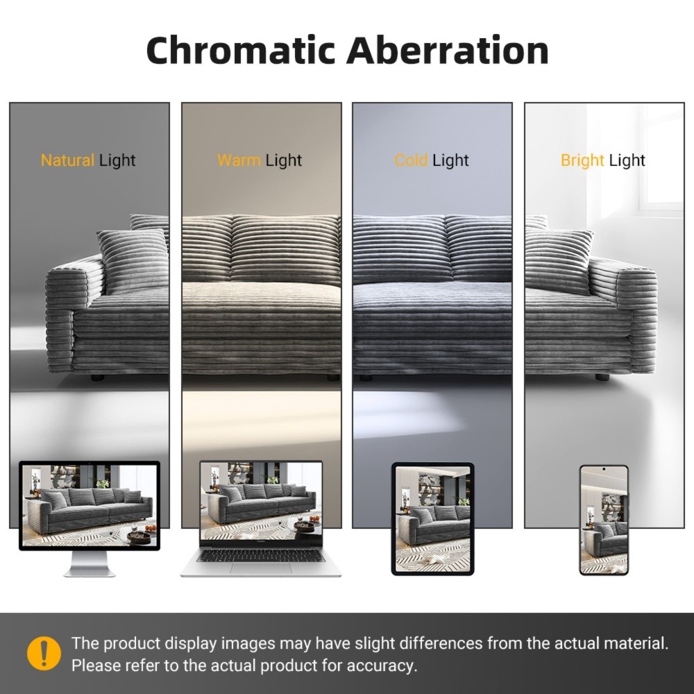 Modern Corduroy 3-Seat Cloud Sofa w/ Ottoman, Deep Seat Chair Grey