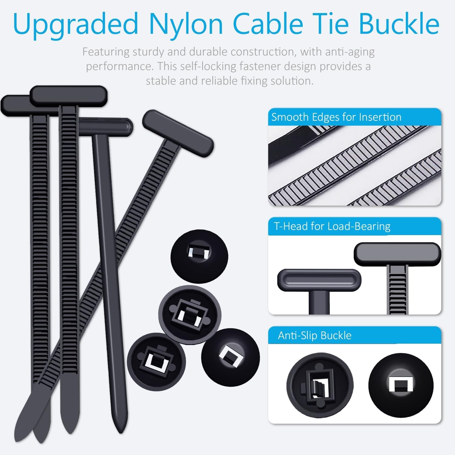 Nylon Universal Cable Tie Buckles - Multi-functional T Rivet Zip Ties, Automotiv