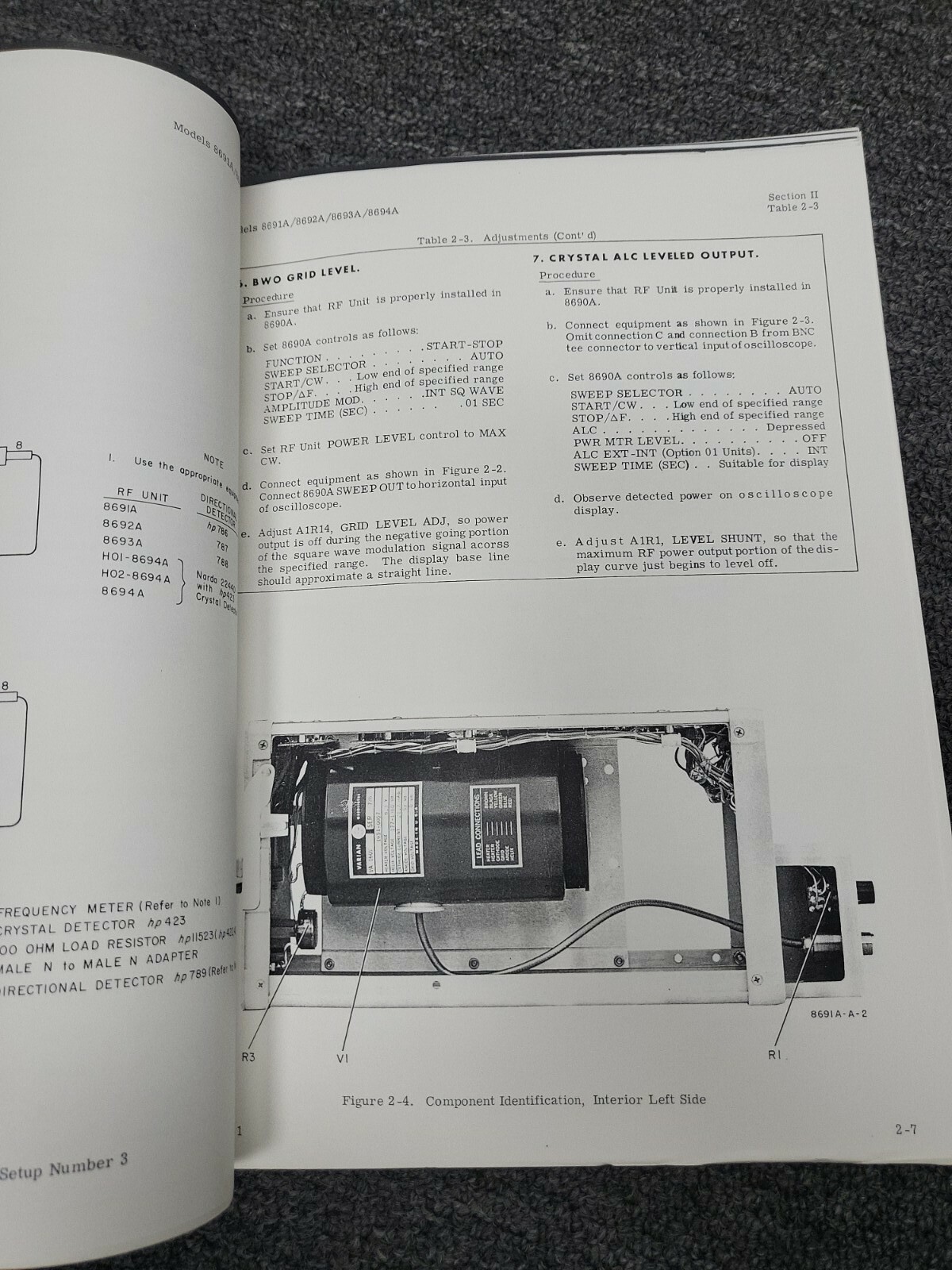 HP 8691A/8692A/8693A/8694A RF Units Include H01/H02 Operating Servicing Manual