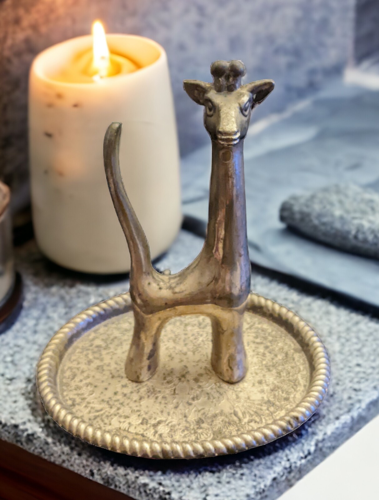 Vintage Silver Plated Giraffe Trinket Dish Jewelry Holder MCM Made in Hong Kong