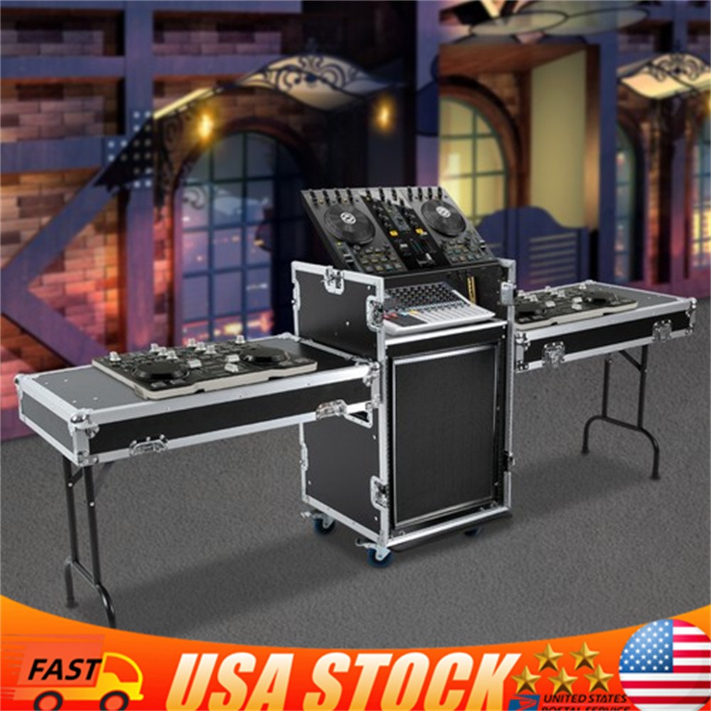 14U PA DJ Cabinet Black Rack Free Standing Network & Stereo Rack With 4 Wheels