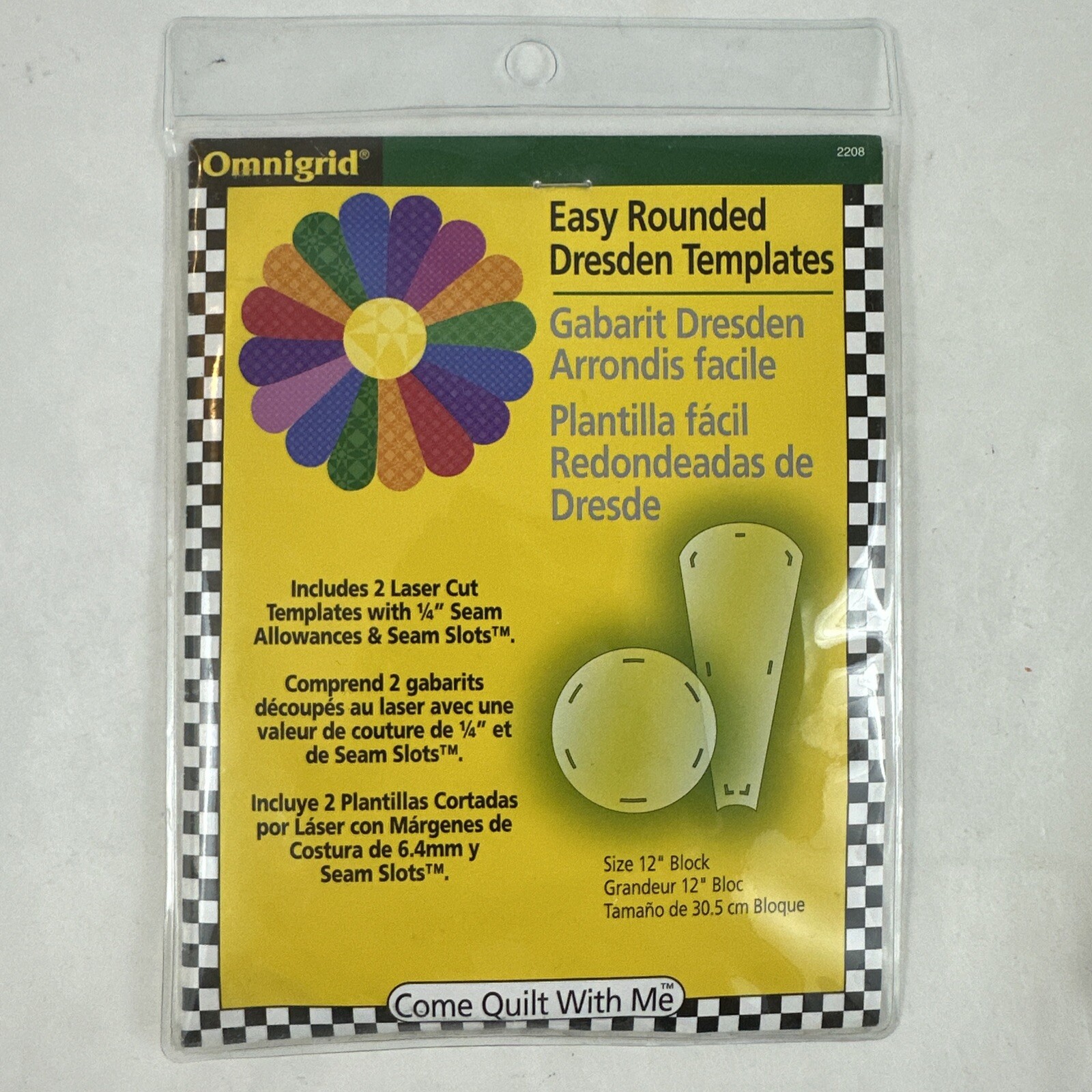 Omnigrid 2 Easy Rounded Dresden Templates Laser Cut 1/4' Seam, Size 12" Block