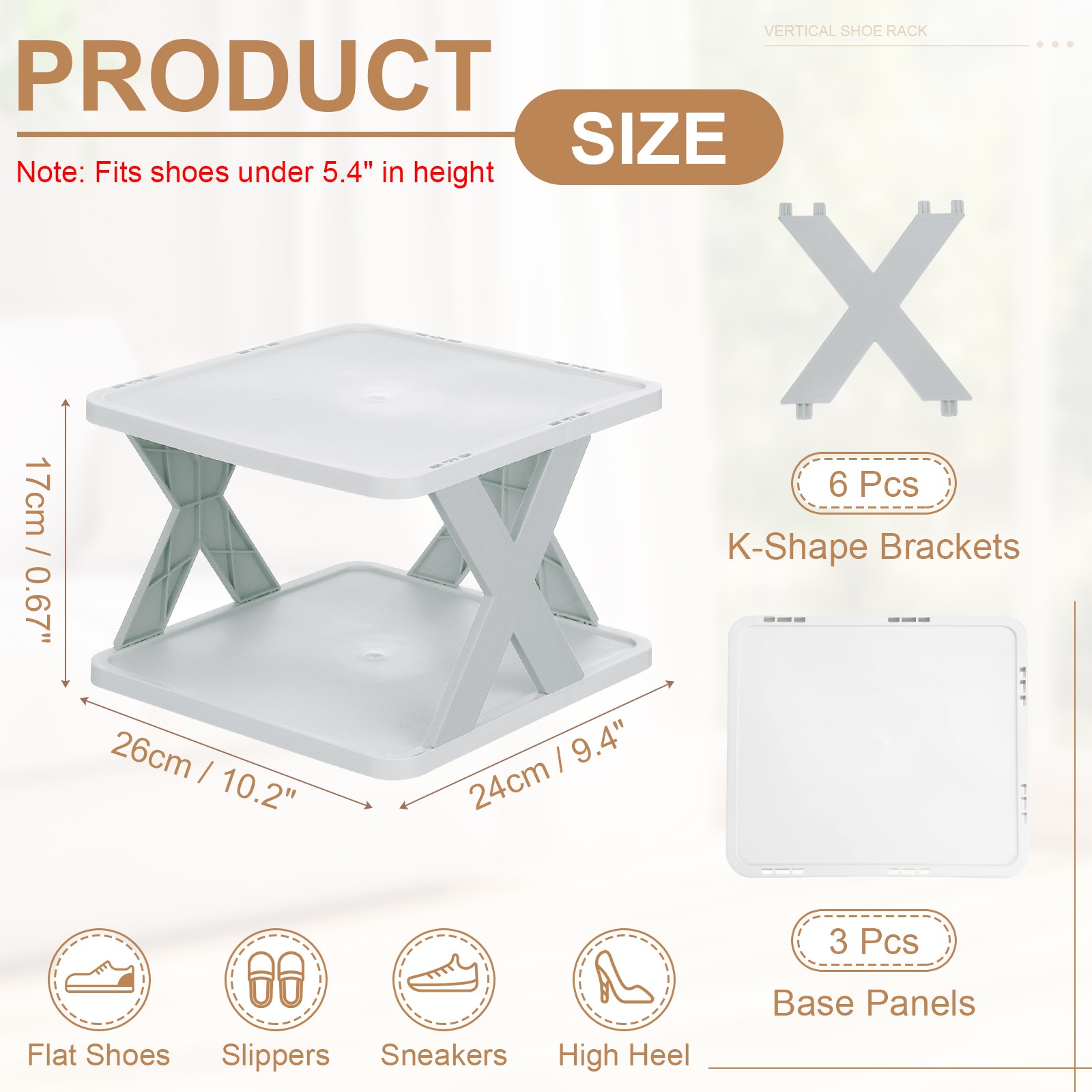 2-Tier Plastic Shoe Rack Vertical Shoe Rack Stackable for Closet Gray/White,
