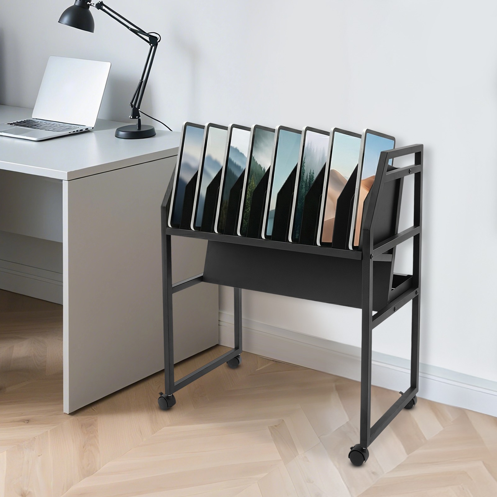 16 Storage Compartments Charging Cart Max 50lbs Tablet & Laptop Charging Cart
