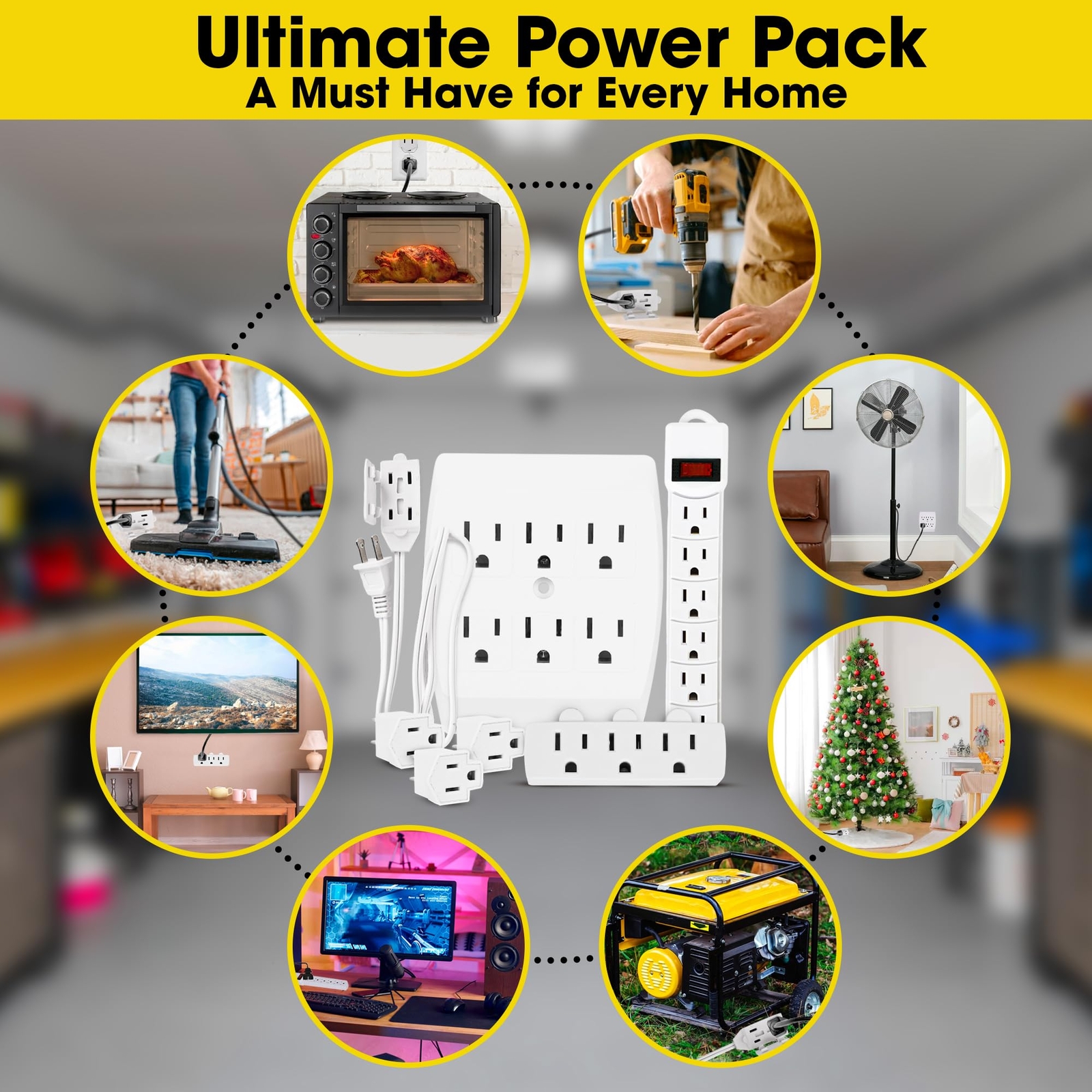 7 Piece Power Value Pack Multioutlet Kit Set Includes 6 Outlet Power Strip 6 Out