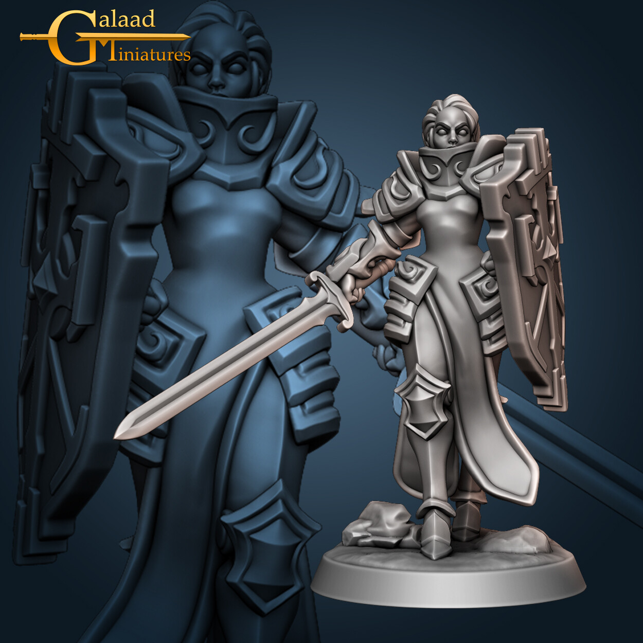 Fighter - Paladin Female Hero with Shield - Galaad Miniatures - Fantasy D&D