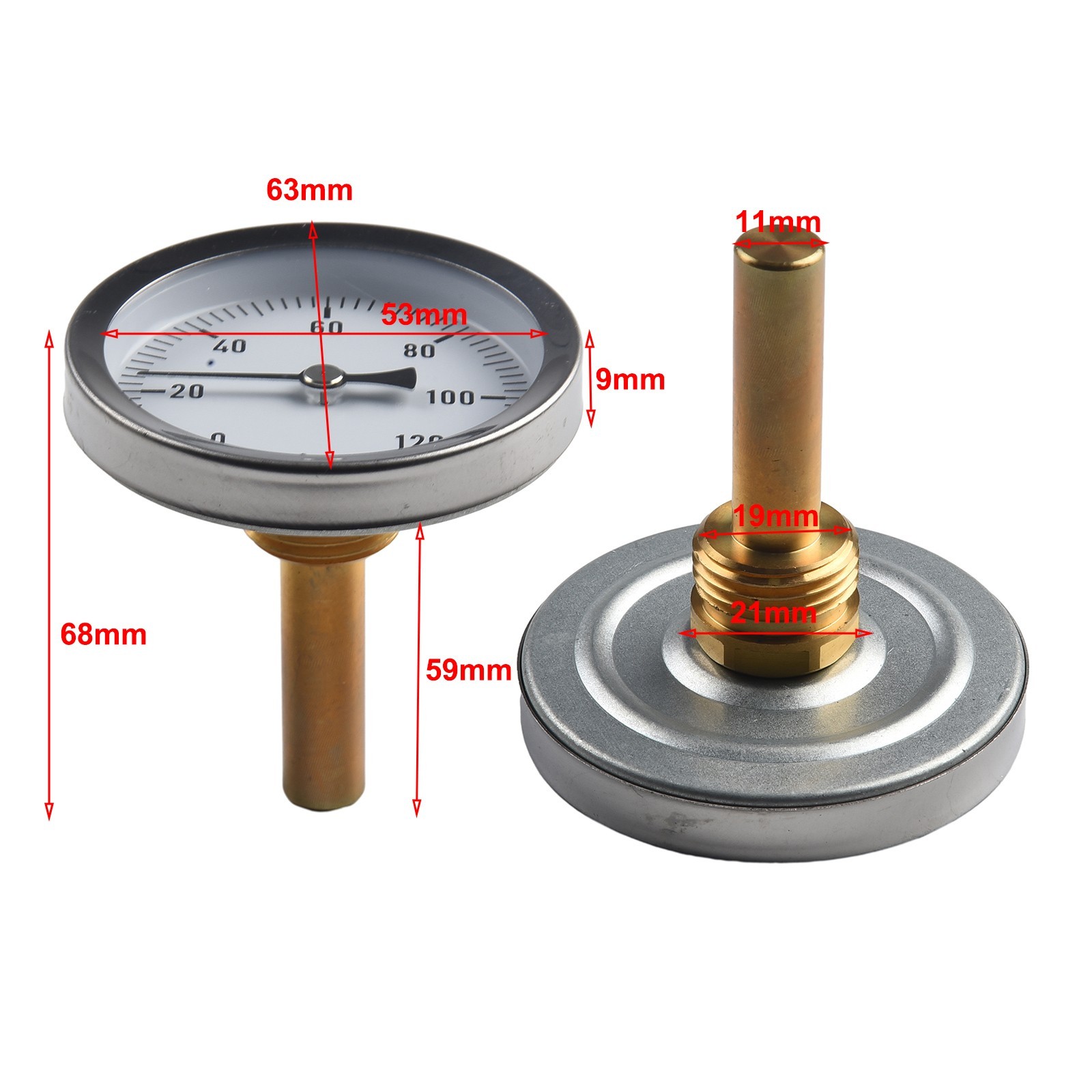 Heating Pipe Thermometer 0-120degree 1/2" BSPT Taper Thread Rear Entry