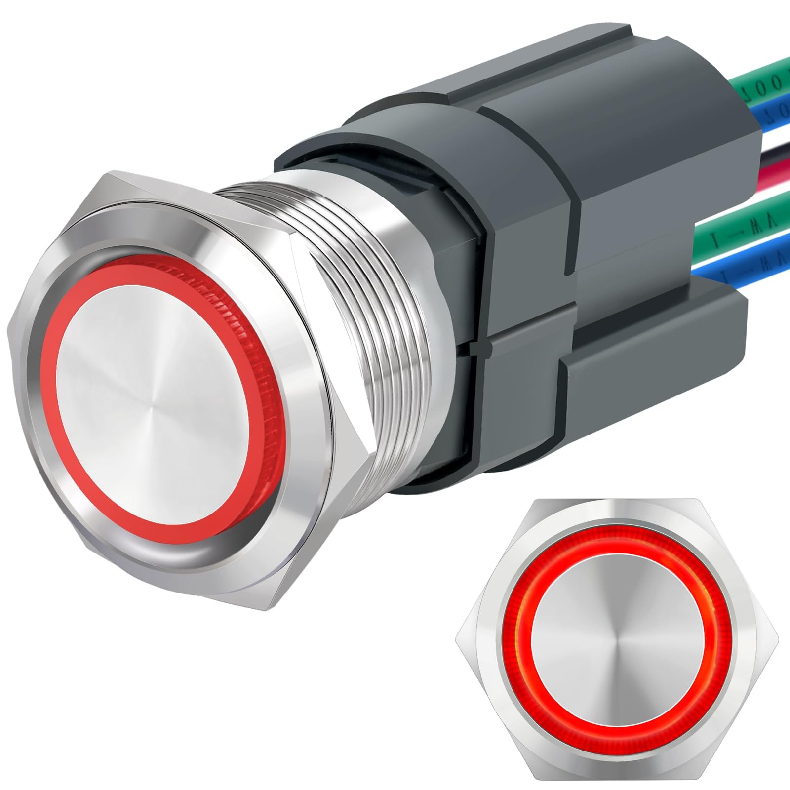 15Amp 22mm Push Button Switch 12V DC Latching Waterproof IP67 2NO DPST Angel ...