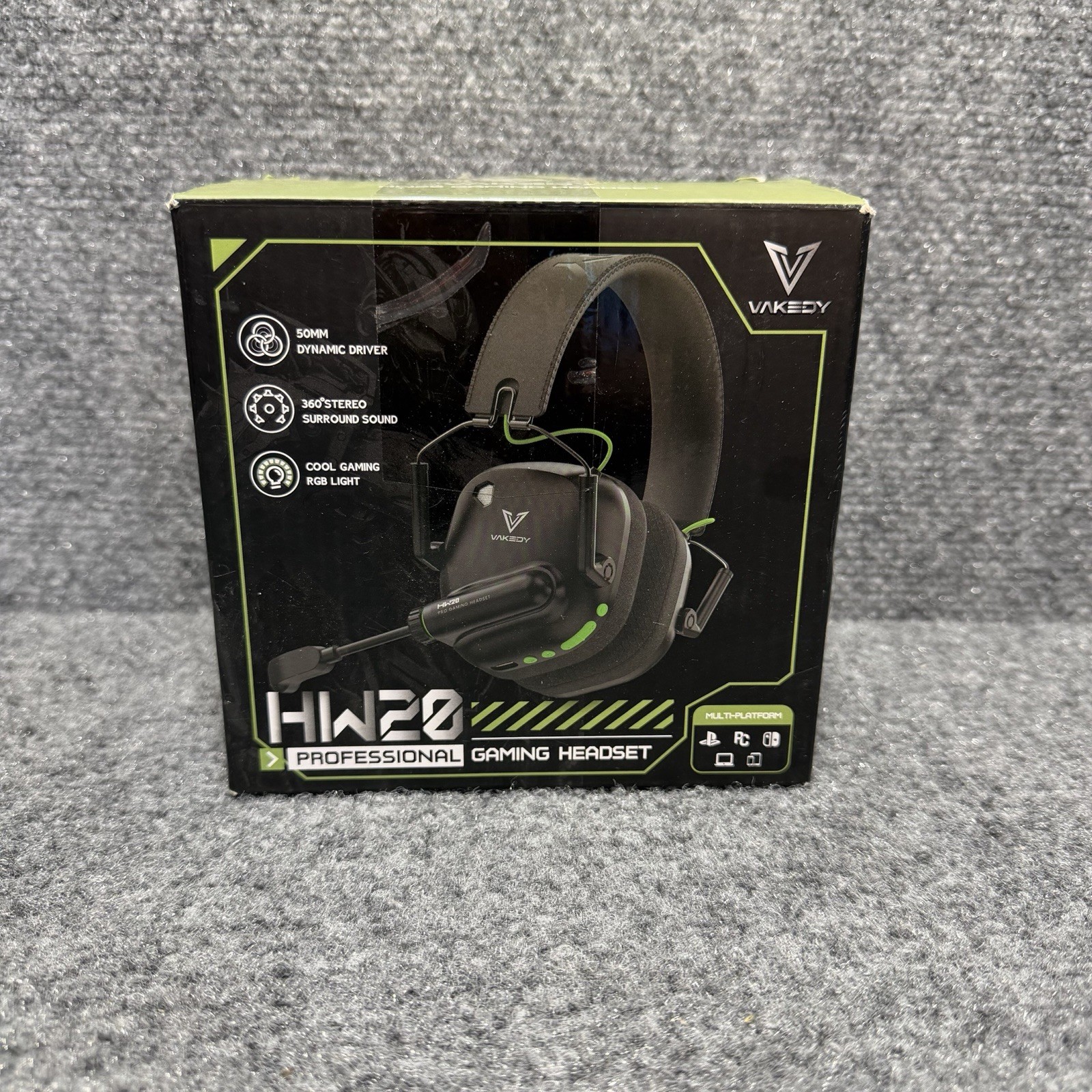 Vakedy HW20 Wireless / Wired Gaming Headset Black & Green - W/ Microphone- NOS