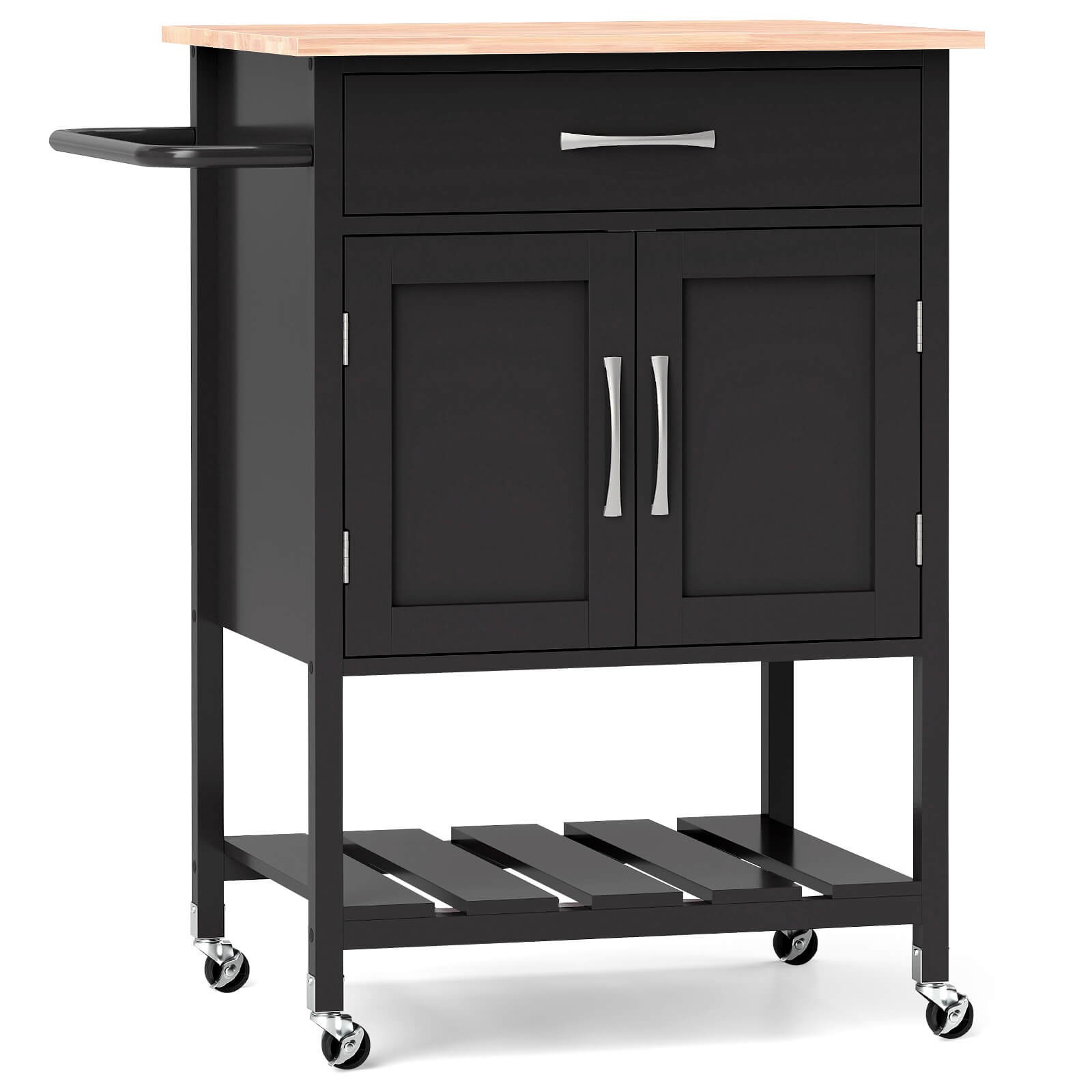 Rolling Kitchen Island Cart with Drawer 2-Door Storage Cabinet Bottom Tray
