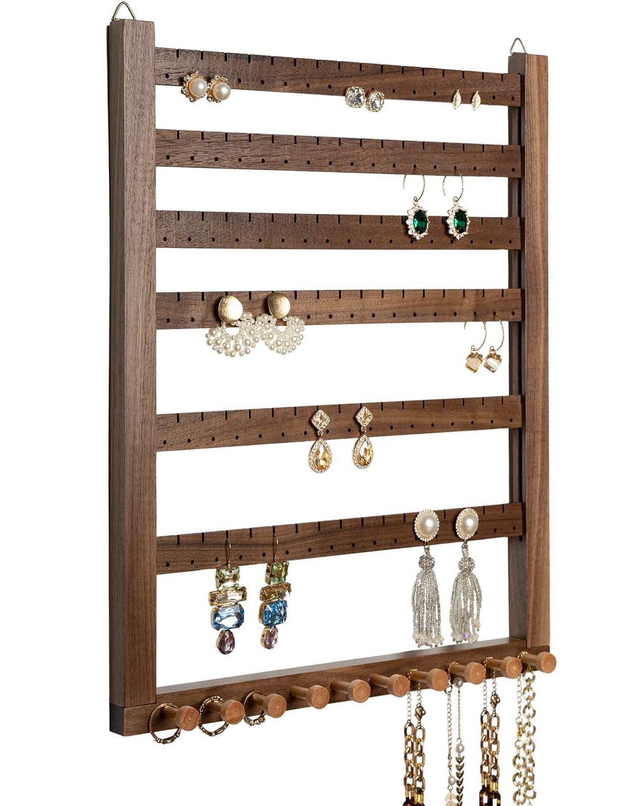 Mymazn Easy Assemble Solid Walnut Wood Earring Wall Holder Hanging Jewelry Or...