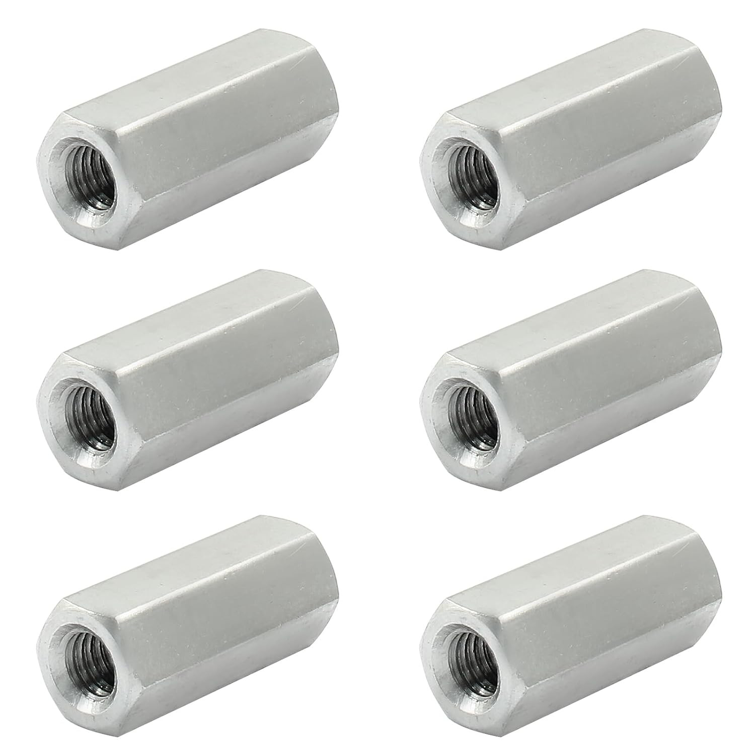 6 Pcs M6 X 1.0-Pitch 25 mm Length Hex Coupling Nut, 10 mm Width Stainless Steel
