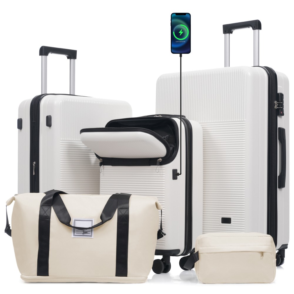 5pc Hardside Luggage Set, Half-Open, Spinner, USB, TSA Lock