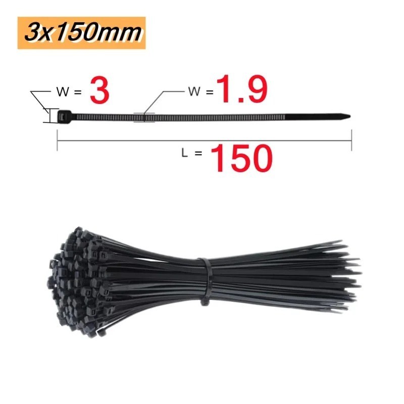100PCS Black Nylon Cable Ties Self Locking Zip Ties Wire Fasteners 100mm