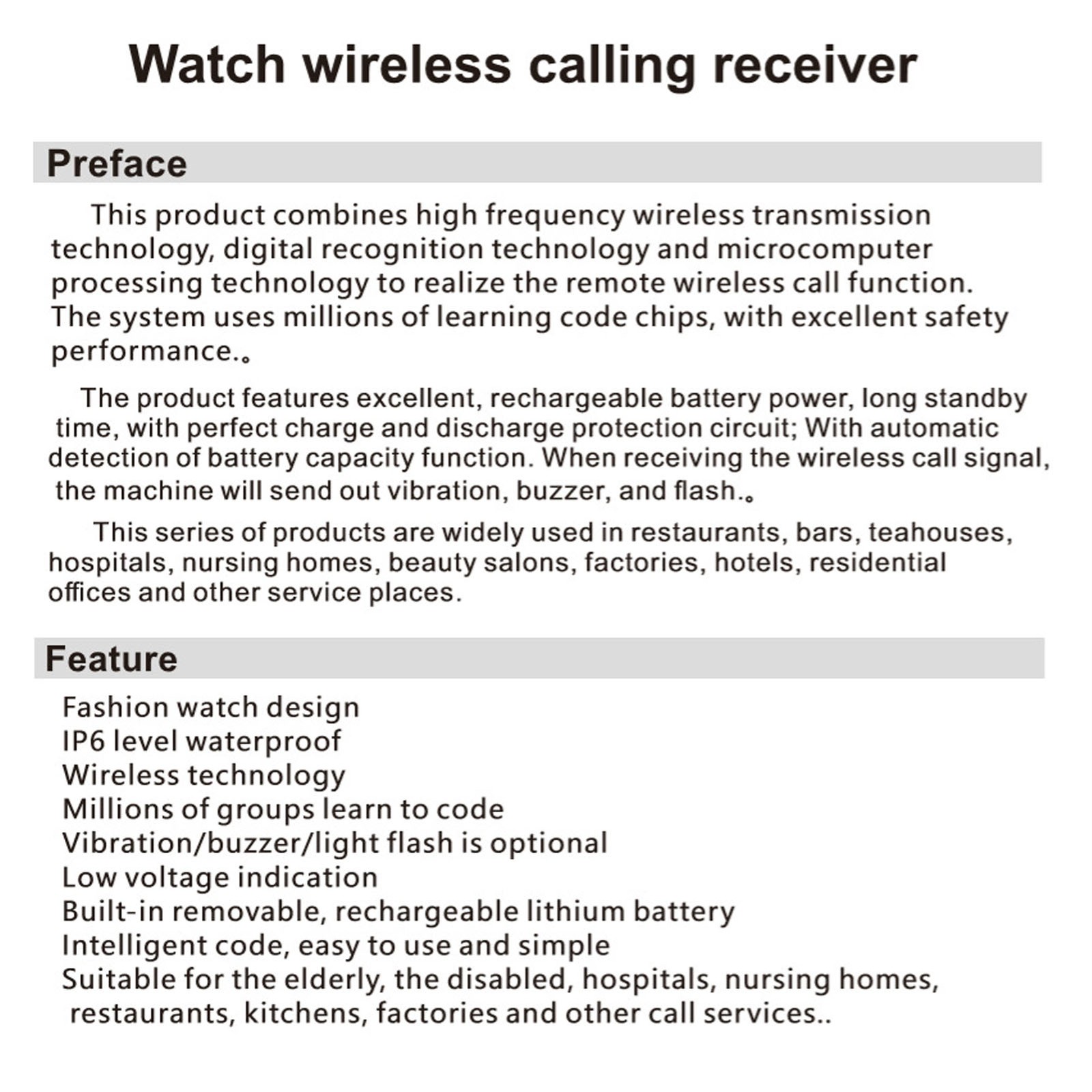 Wireless Restaurant Service Calling System 2 Watch Receiver And 1 Button Pagers