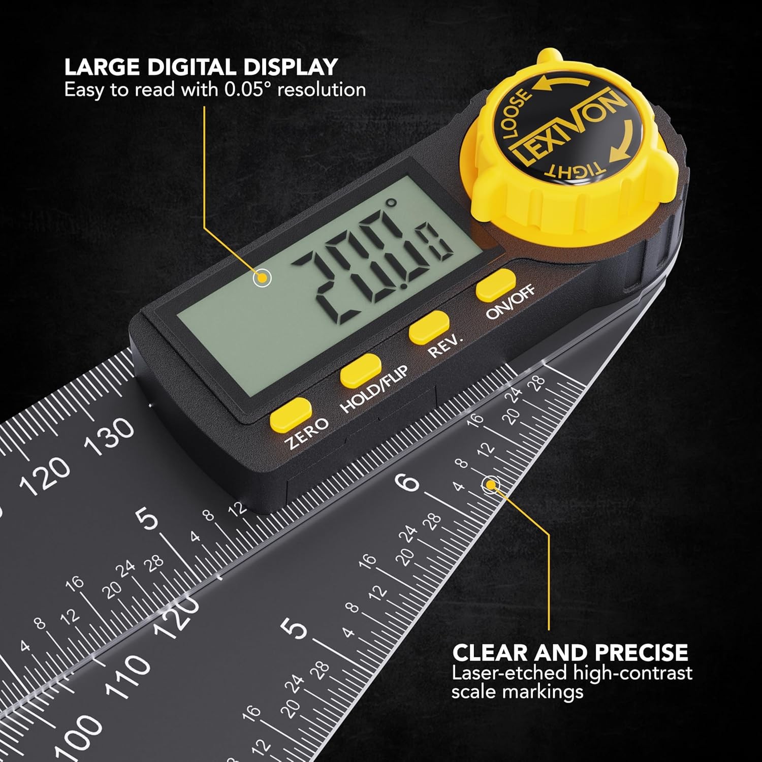 LEXIVON Aluminum Digital Angle Finder Gauge, 7-inch/180mm 7-inch/180mm, black