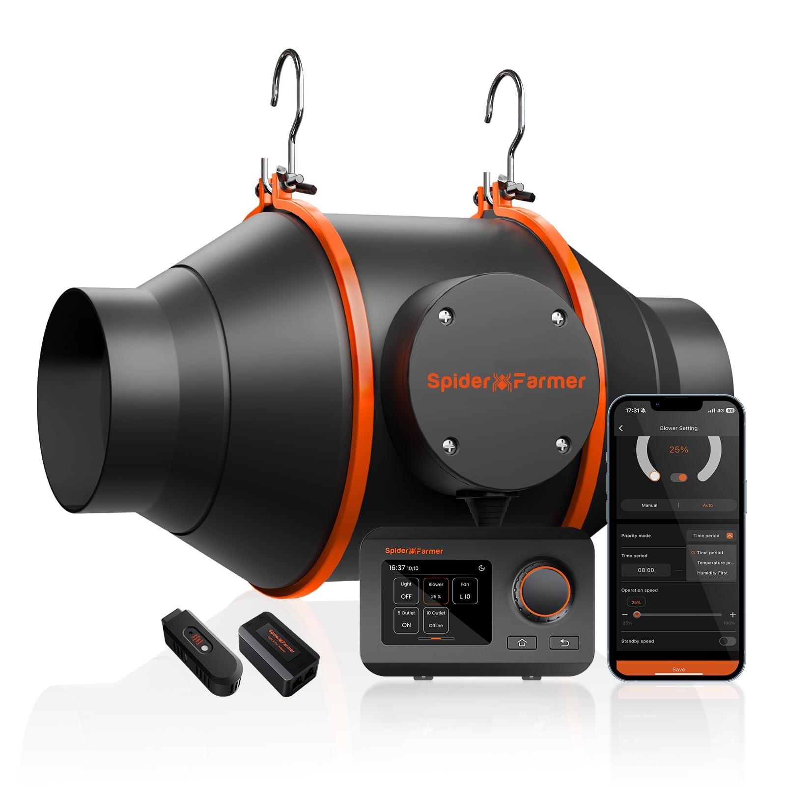 4" Inline Duct Fan with Temperature Humidity Controller, 205 CFM Ventilation for