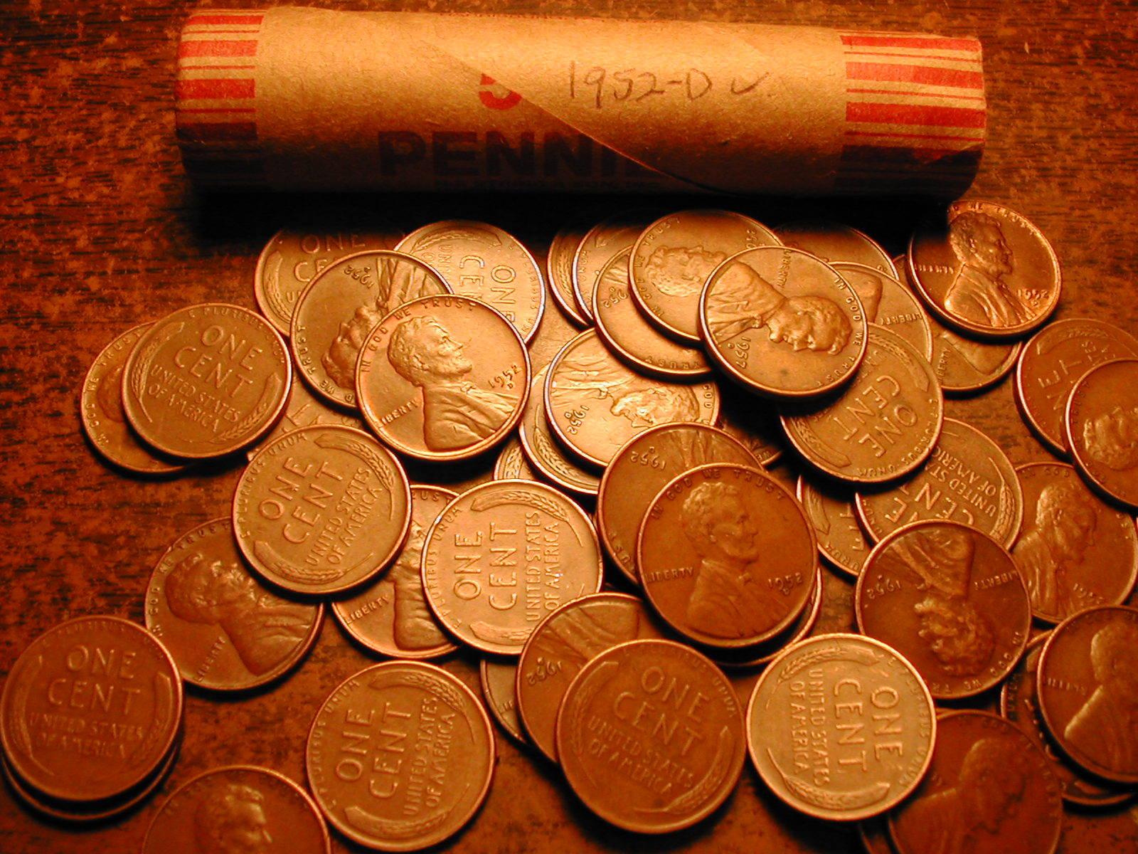 1952-D LINCOLN WHEAT CENT PENNY ROLL, nice condition